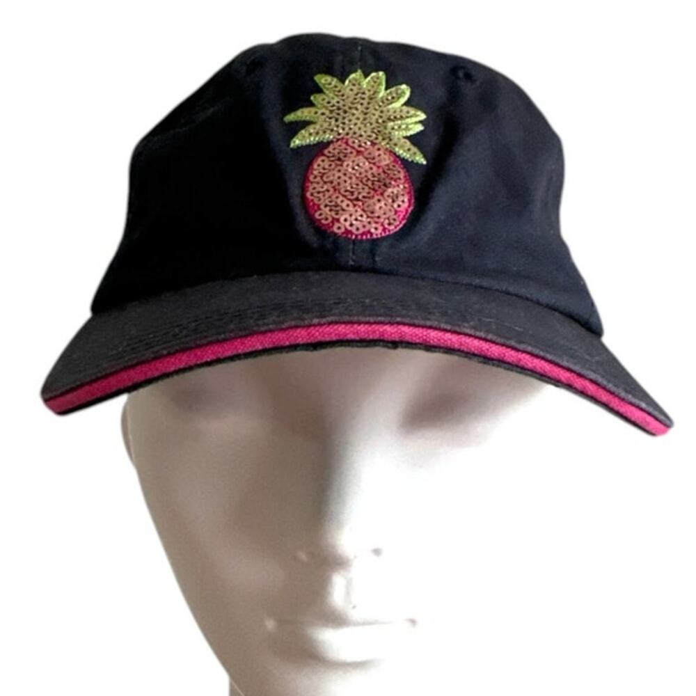 Tommy Bahama Sequin Pineapple Cap Women OS Navy Pink Mai Tai Recipe Baseball Hat